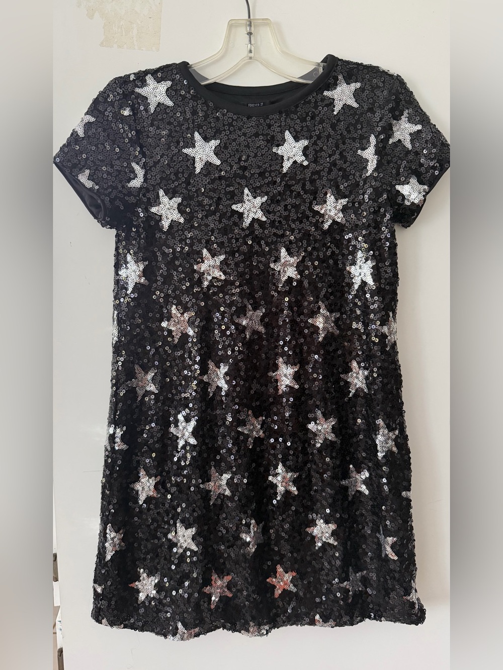 FOREVER 21 KIDS Black Sequin Star Short-Sleeve Mini Dress Size 11/12